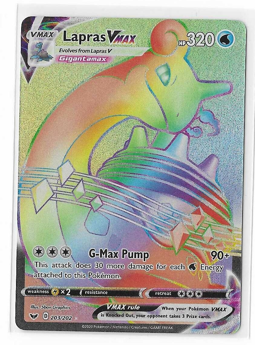 Lapras VMAX 203/202 Pokemon Sword & Shield Base Set Secret Rare Card NM