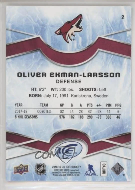 2018-19 Upper Deck Ice Oliver Ekman-Larsson #2 - Image 2 of 2