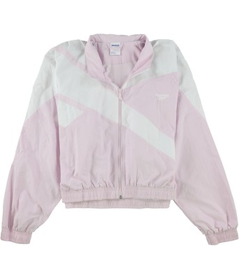 Reebok Womens Cropped Logo Windbreaker Jacket, pnkwht, Plus Size, 22W