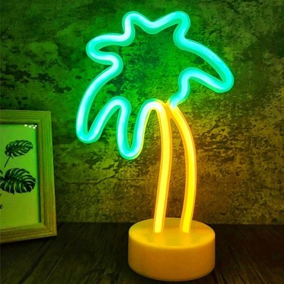 LED Palm Tree Neon Sign   Battery/USB Powered Coconut Tree Light with Stand, ...