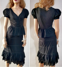 🆓US🛃  SS2006 Dolce&Gabbana black cotton Dress-look Set Skirt-top IT 38