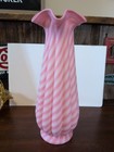 Fenton Art Glass 14.5" Rosaline Satin Pink/White Swirl Candy Stripe Vase