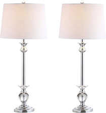 Set of 2 33" Crystal Chrome LED Table Lamps with White Linen Shade