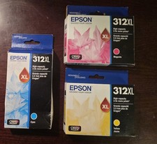 Genuine Epson 312XL Cyan, Magenta, Yellow 3-pack Ink Cartridges EXP. 2023-2026