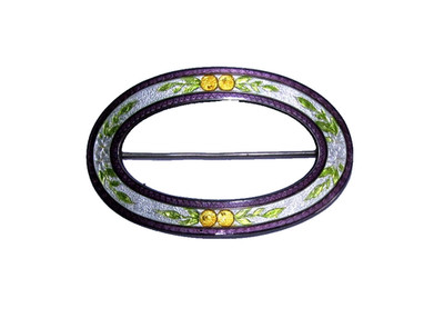 Brooch Vintage English Hallmarked Sterling Silver Guilloche Enamel Signed Oval