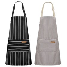 Syntus Apron for Men Women, 26.77 29.53 inch, Basic Stripe Black Brown