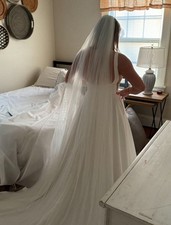 Cathedral Length beige/ off white Tulle Wedding Veil Elegant Bridal