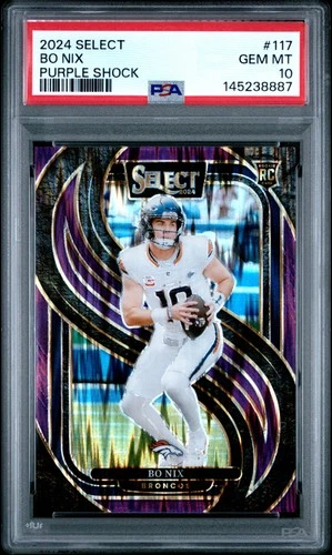 2024 Panini Select #117 Bo Nix Purple Prizm Shock PSA 10 #/360