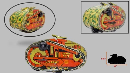 1940's Marx Toys Tin Lithographed #3 US Army Wind Up Tank