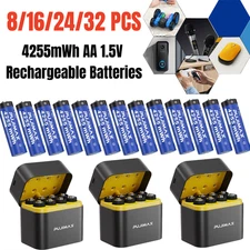 8/16/24/32PCS 1.5V Rechargeable AA Batteries Lithium 4255mWh with Charger Box
