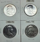1960 to 1963  PROOF Franklin Half Dollar, Uncleaned 90% Silver 50c US Mint Coin