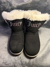 Juicy couture Brea Black rhinestone faux fur winter boots girls size 4M EUC