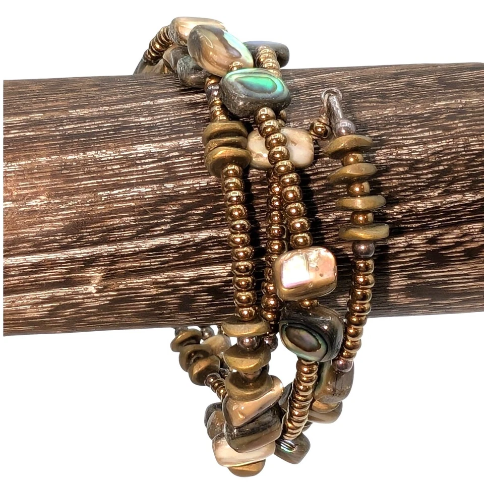 Pulsera Silpada Designs Retirada Bronce Abulón Concha Vidrio Latón Semilla Cuentas  Foto 2 de 3
