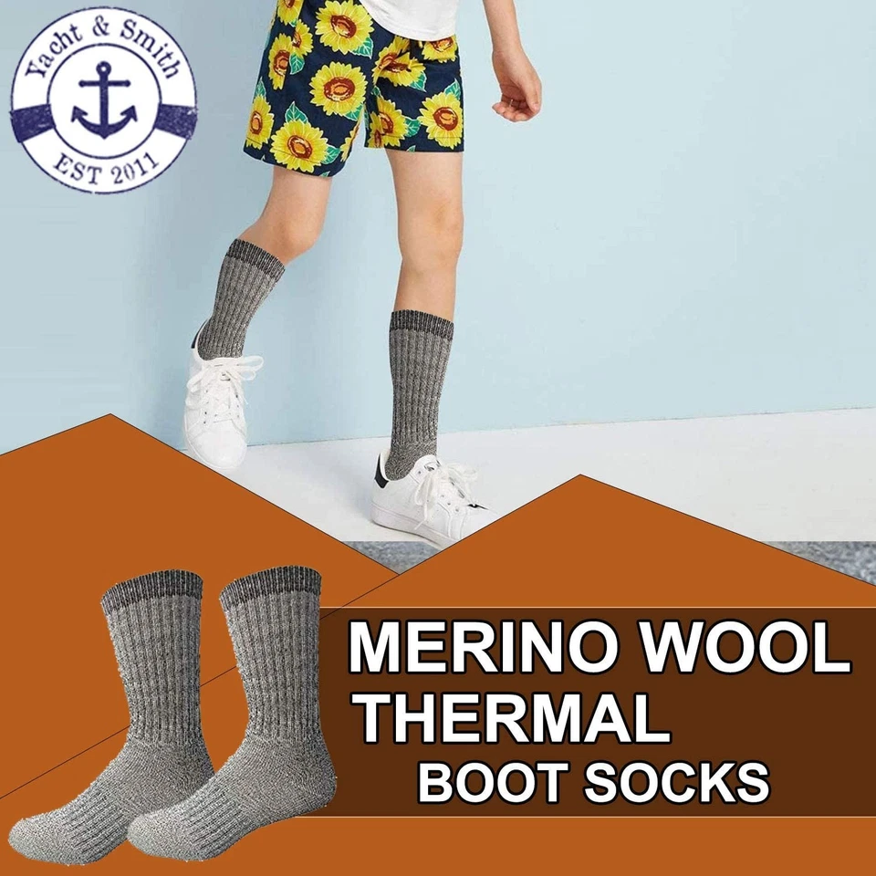 Paquete de 60 calcetines térmicos para botas de senderismo Yacht & Smith al por mayor de lana merino a granel, niños Foto 2 de 4