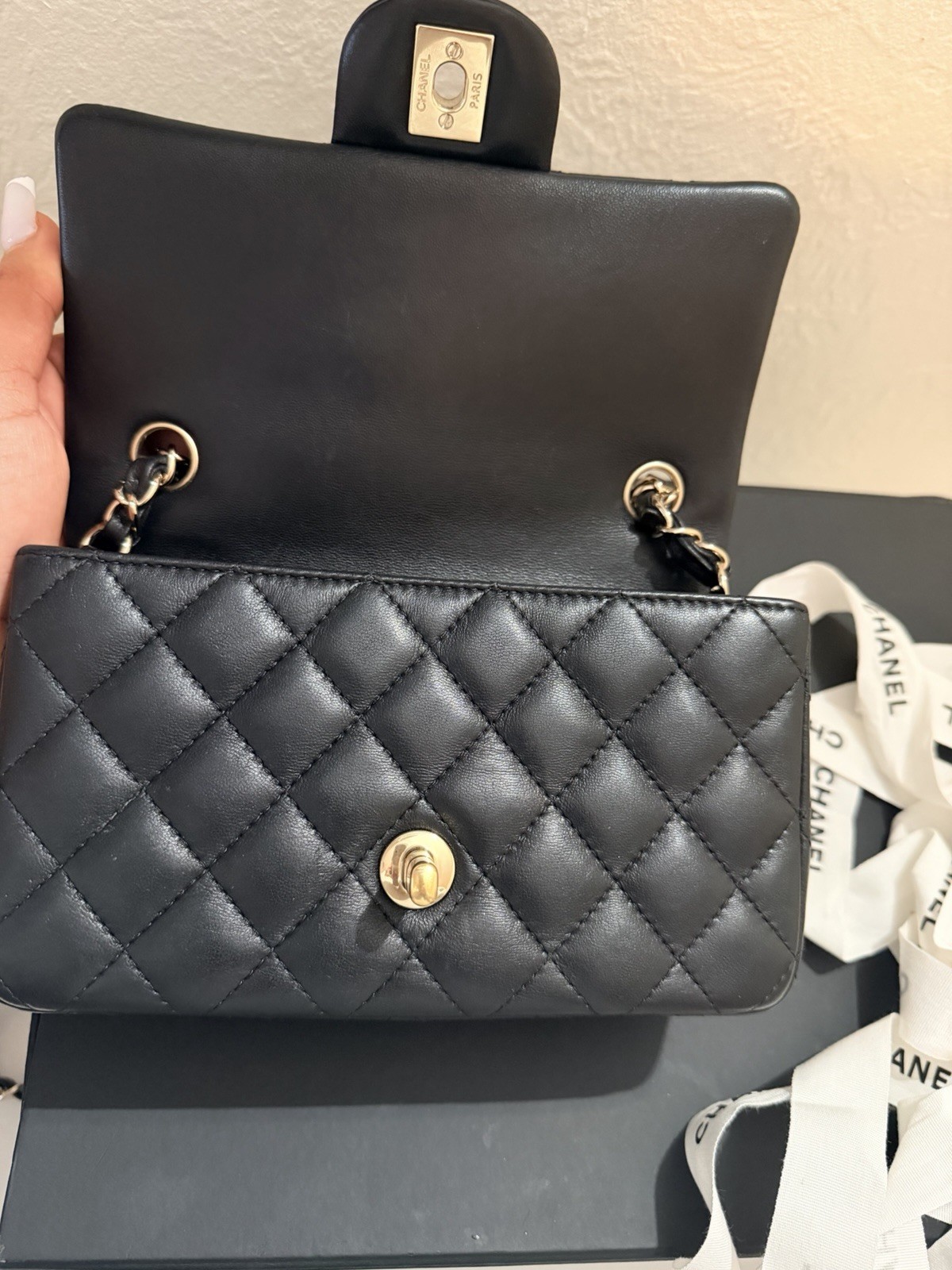 CHANEL Mini Rectangular Classic Flap Bag Black La… - image 6