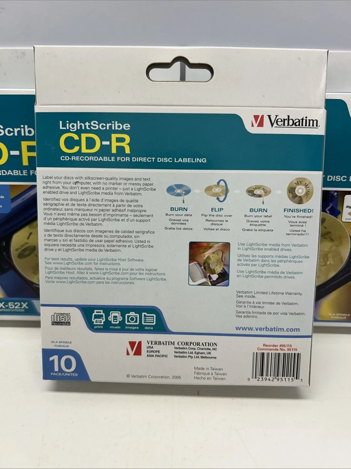 THREE Verbatim 700MB 80 Minutes 1x-52x Speed LightScribe CD-R Recordable 10 Pack - Image 3 of 3