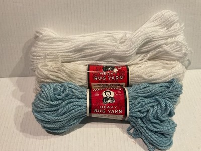 Aunt Lydia's rug yarn 3 skeins one blue, 2 white 130 yards plus unlabelled skein