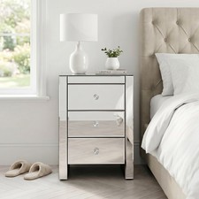 Bedside Table Venetian Mirrored 3 Drawer - Lamp Side Bedroom Furniture - VEN07