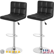 Adjustable Swivel Bar Stools Set of 2 PU Leather Counter Height W/ Footrest New