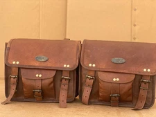Volume Leather Motorcycle Goat Saddle Bag Panniers two Brown Retro Saddlebag
