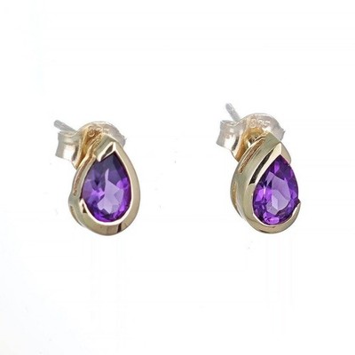 Ohrringe 9 kt Gold Amethyst natürlicher lila Edelstein Ohrstecker Handarbeit verpackt