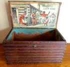 ANTIQUE LOG CABIN HUMIDOR CIGAR BOX~BLACK AMERICANA FAMILY LITHO~C1900