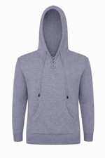 MEN HANDMADE ANDEAN ALPACA LIGHT GRAY PULLOVER HOODIE SZ M