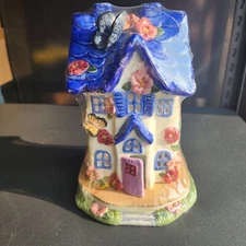 Sonoma Home Goods Tea Light Candle House Blue Butterflies Garden Flowers  10”