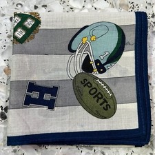VTG MAN BLUE GRAY HANDKERCHIEF COTTON POCKET SQUARE 17" ART RUGBY SPORT FOOTBALL