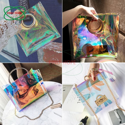 Iridescent Holographic Clear Transparent PVC Fabric Vinyl Bow Craft Bag Handmade - Picture 11 of 32