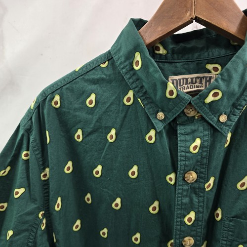 Duluth Shirt Mens Large Green Avocado Print Short Sleeve Button Down Relaxed - 第 2/11 張圖片