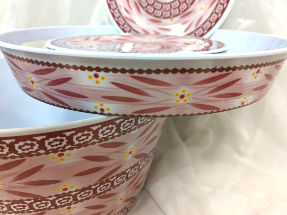 Temptations old world cranberry melamina 10 peças conjunto externo pratos bandeja balde - Imagem 4 de 4