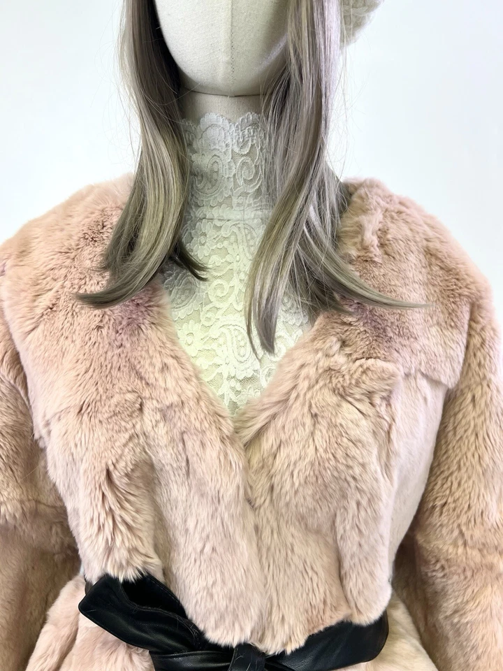 Nuevo abrigo largo para mujer genuino de piel de conejo Rex/piel real talla única talla XS-M Foto 4 de 4