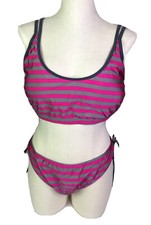 Boutique 2 Piece Bikini Swimsuit Pink Gray Striped Tied Hips Plus Size XXXL