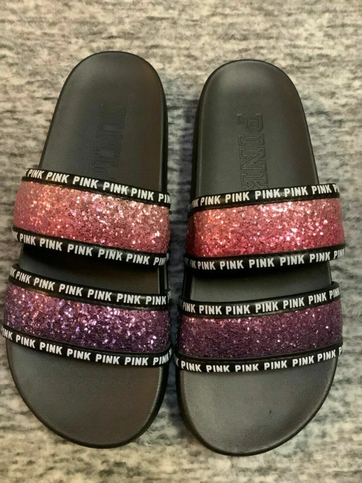 Victoria's Secret розовый блестящий омбре блестящий двойной ремень шлепанцы сандалии M 7 8 новый в упаковке - Изображение 4 из 4