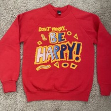Vintage 80s Screen Stars Don  t Worry Be Happy Sweatshirt L made In USA Raglan