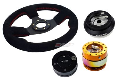 NRG 320 Race Suede Steering Wheel Red/130 Hub/2.0 RGMC Quick Release/Lock Matt
