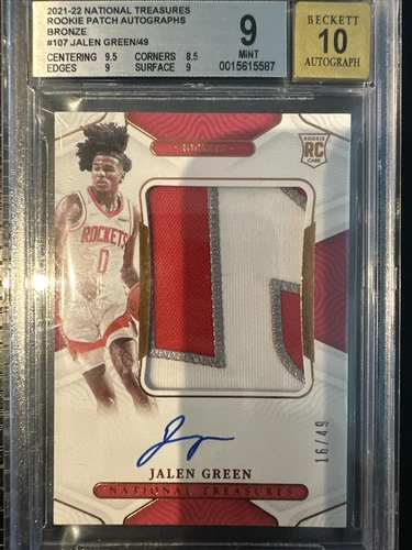 2021-22 NATIONAL TREASURES JALEN GREEN RPA Bronze BGS MINT 9 AUTO 10