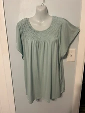 NWT Style&co Gray Green Pleated Top with Short Flutter Sleeves       Size XL