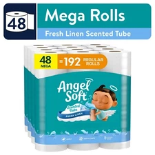 Angel Soft 2-Ply Toilet Paper, Fresh Linen Scented Tube, 48 Mega Rolls