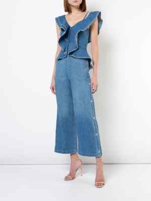 jonathan simkhai denim ruffle dress Jonathan Simkhai Daniella Ruffled Chiffon Maxi Dress in Blue