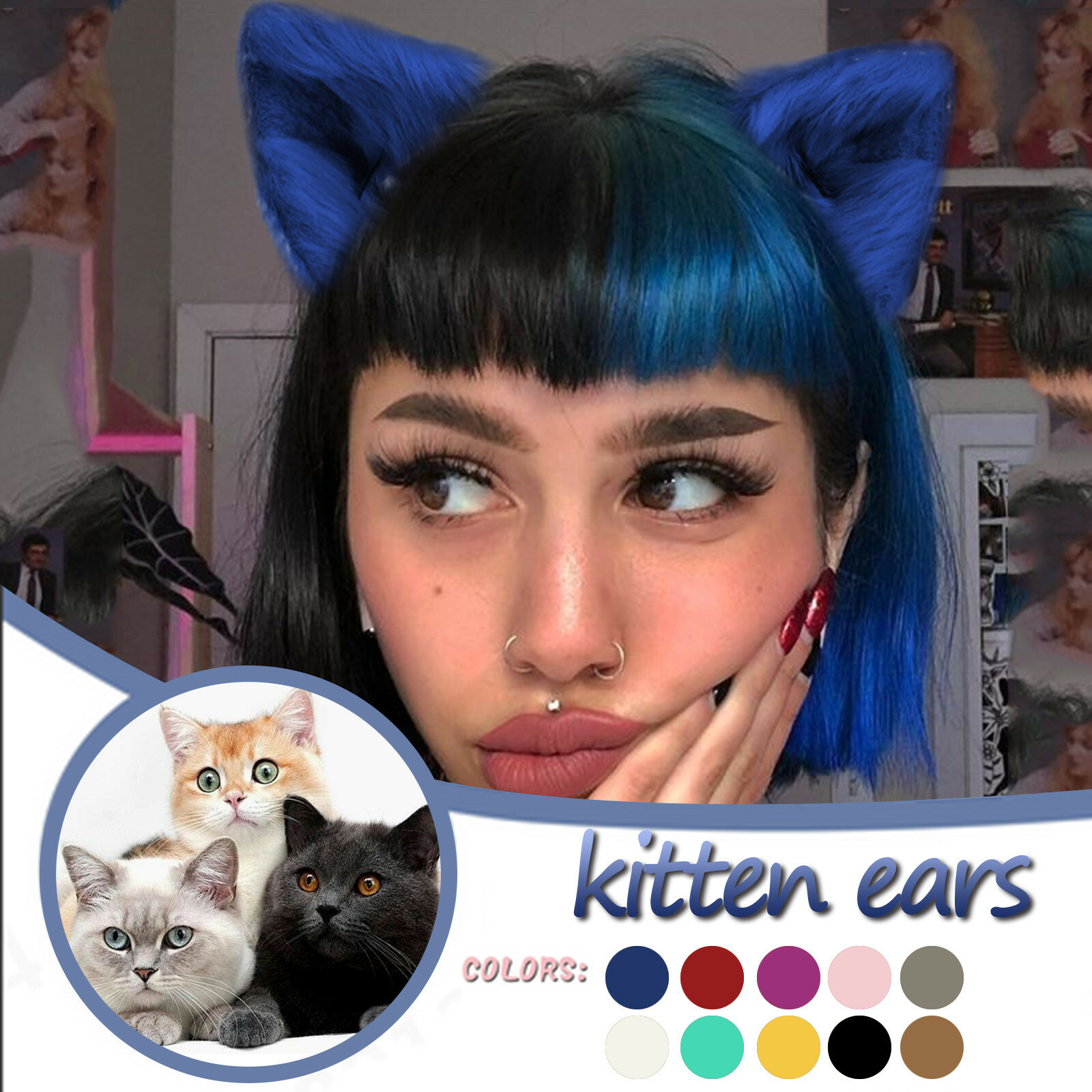 Color Hand Made Cosplay Hair Hoop Simulation Cat Ear Hair Clip Cute Plush  Ear | eBay