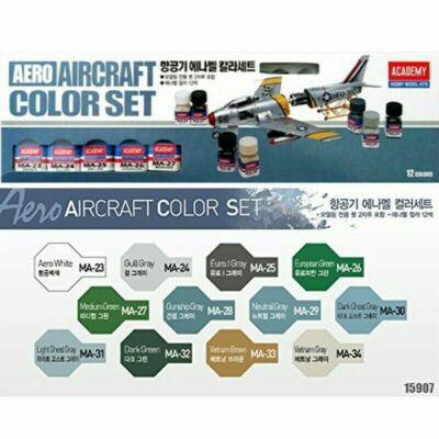 Academy Aircraft Enamel Color Set #15907 12 Color + Two brushes