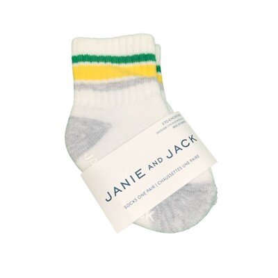 Janie and Jack Boys Crew Socks Stripe Yellow Green White 3-6M