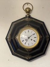 Antique Vincenti French Silk Thread Tole PaintTin Wall Clock Pocket Watch Form