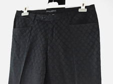 Dolce&Gabbana Sz 52 Black Textured Diamonds Flat Front Pants Central Crease Logo