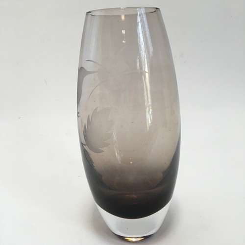 Vase Caithness Hummingbird Acid Etched Design Bird Brown Smoke Glass Vintage - Picture 18 of 24