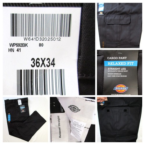 Dickies Men's Cargo Work Pants Black Straight Leg 36 X 34 Relaxed Fit WP592 NEW - Picture 3 of 24