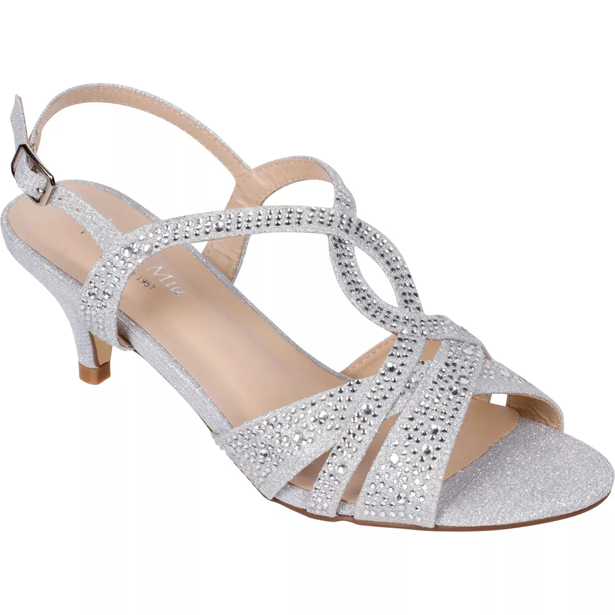 Women s Silver Dress Shoes Low Heel Sandals Wedding Rhinestone