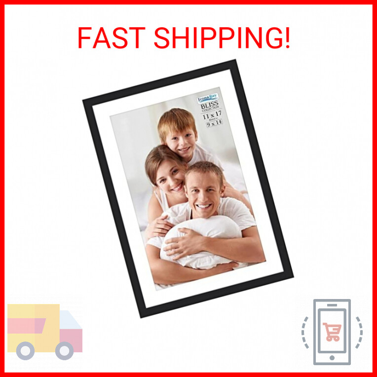 Icona Bay 11x17 Black Picture Frame Fits 16x10 Photos with Mat to 9x14 Image, Mo